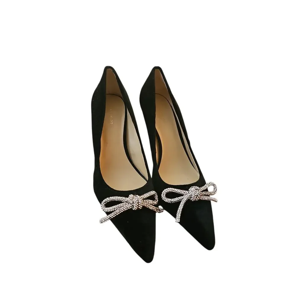 ANN TAYLOR BLACK CRYSTAL BOW VELVET MILA PUMPS HIGH HEELS SHOES 7.5 - Picture 3 of 7